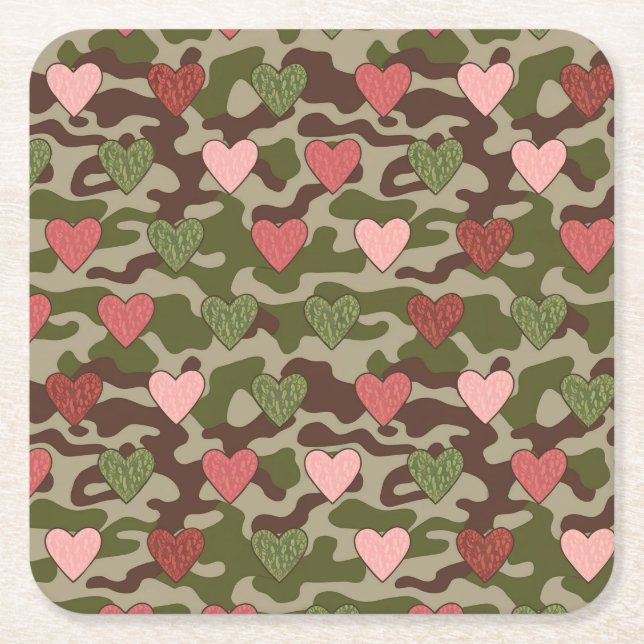 Rosa Grüne Herzen Camouflage Untersetzer Set (Vorderseite)