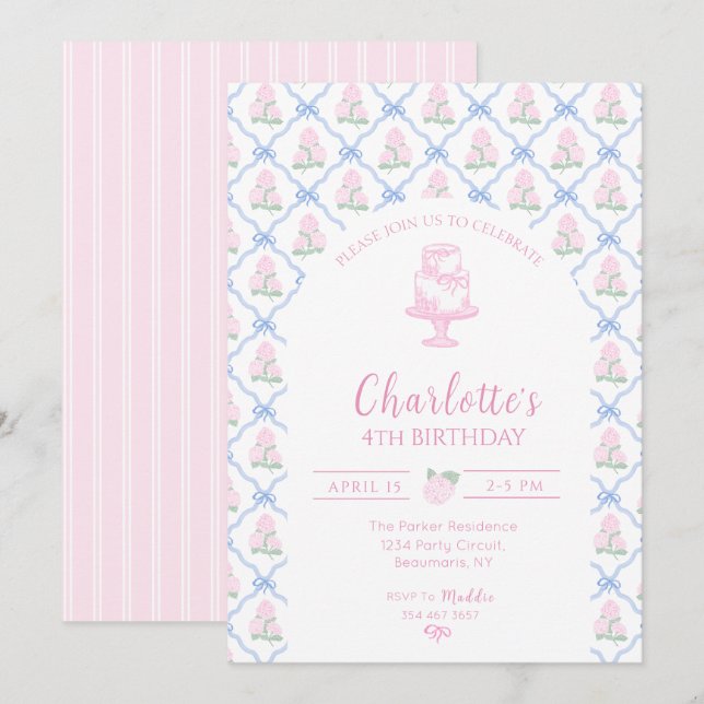 Rosa grüne Hortensie blaue Bogen-Trellis Einladung (Vorne/Hinten)