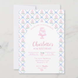 Rosa grüne Hortensien-Terrasse mit blauem Band Einladung