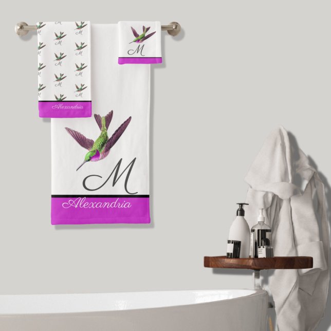 Rosa grüne Hummingvogelfarbe Badhandtuch Set (Von Creator hochgeladen)