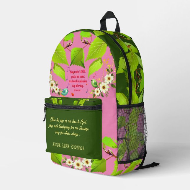 Rosa/grüne Inspirationsmotivationen Bedruckter Rucksack (Rückseitige Ecke Rechts)