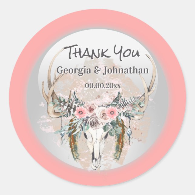 Rosa-grüne Junggebliebene Rosen boho Dank Runder Aufkleber (Vorderseite)