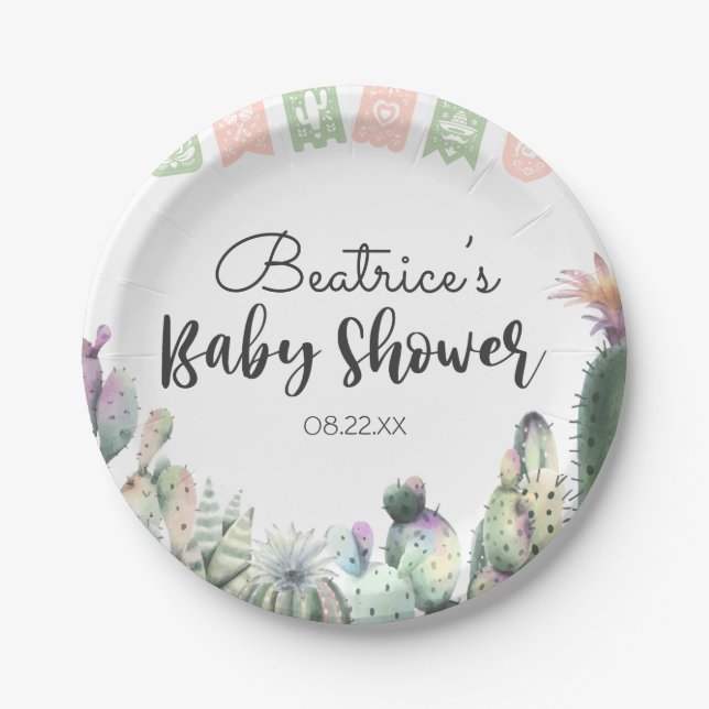 Rosa grüne Kaktus Taco Bout Eine Babydusche UAWG Pappteller (Vorderseite)