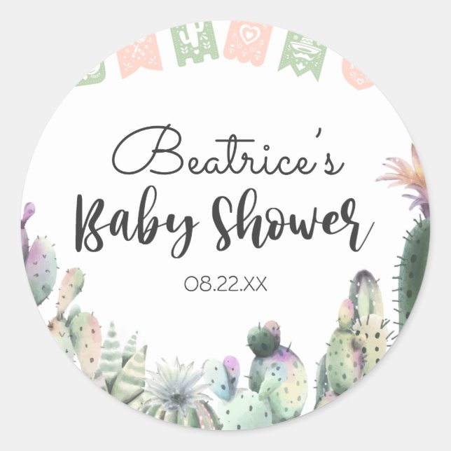 Rosa grüne Kaktus Taco Bout Eine Babydusche UAWG Runder Aufkleber (Vorderseite)
