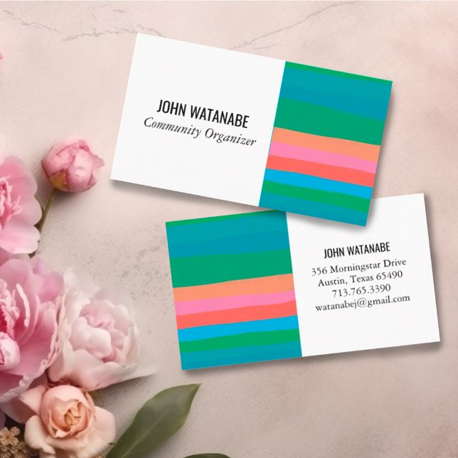 Rosa grüne Minimalistische Streifen handgefertigt Visitenkarte (Von Creator hochgeladen)