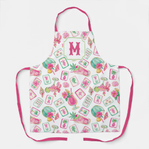 Rosa & Grüne Palm Beach Mahjong & Mixers Monogramm Schürze