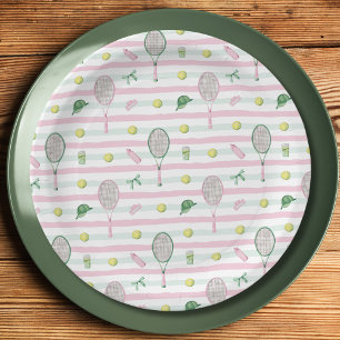 Rosa Grüne Preppy-Tennis-Brautparty Pappteller