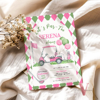 Rosa grüne Raute Golf Geburtstag Par-T-Shirt Einla Einladung