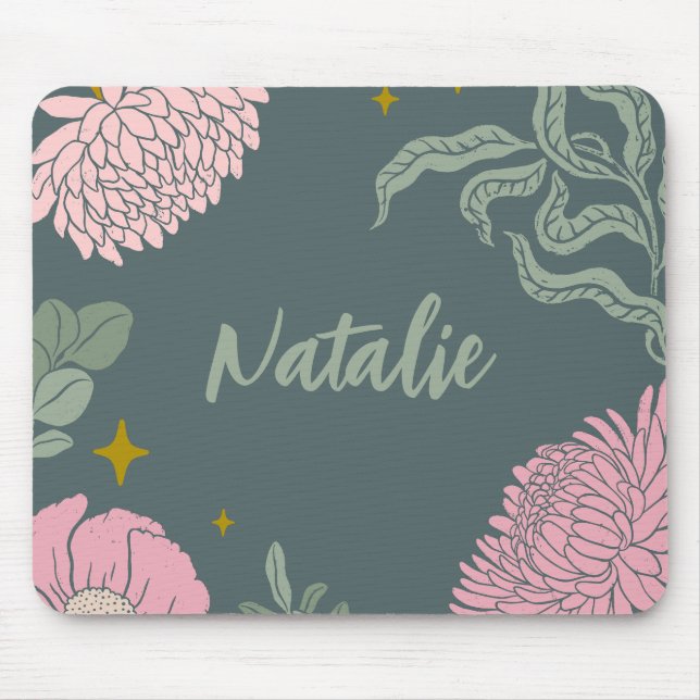 Rosa-grüne Rosa-Blüte in Monogramm-Schrift Mousepad (Vorne)