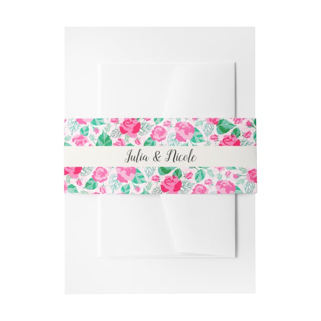 Rosa Grüne Rose Petals Blume Hochzeit Garten Einladungsbanderole (Vorderseite Beispiel)