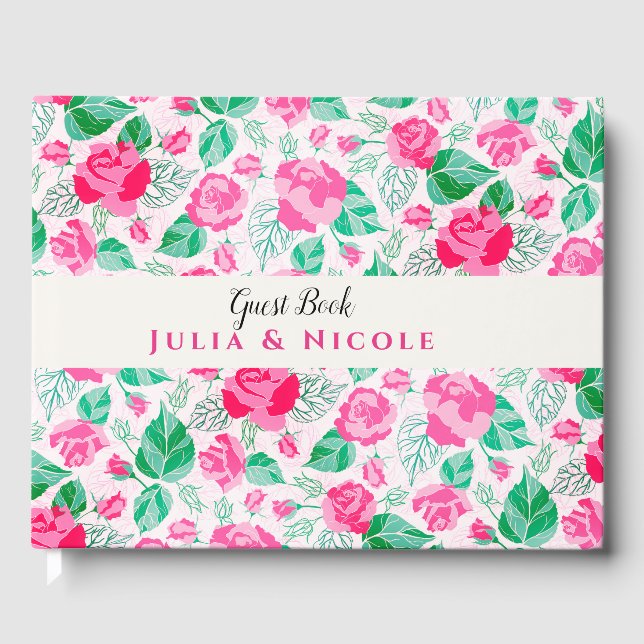 Rosa Grüne Rose Petals Blume Hochzeit Garten Gästebuch (Vorderseite)