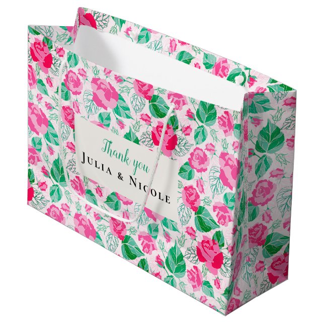 Rosa Grüne Rose Petals Blume Hochzeit Garten Große Geschenktüte (Vorderseite Schrägansicht)