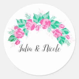 Rosa Grüne Rose Petals Blume Hochzeit Garten Runder Aufkleber