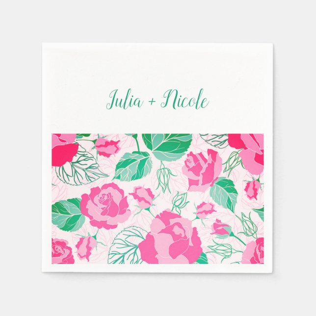 Rosa Grüne Rose Petals Blume Hochzeit Garten Serviette (Vorderseite)