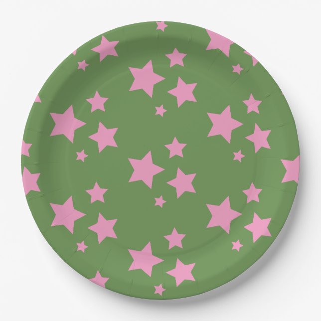Rosa grüne Sterne Kinder Baby Circus Party Pappteller (Vorderseite)