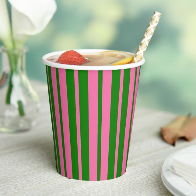 Rosa grüne stilvolle Streifenmuster-Design  Pappbecher (Von Creator hochgeladen)