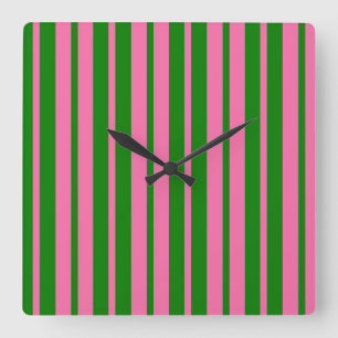 Rosa grüne stilvolle Streifenmuster-Design Quadratische Wanduhr