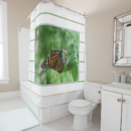 Rosa grüne Streifen Monarch Butterfly Duschvorhang
