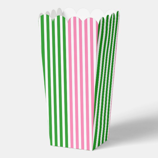 Rosa + grüne Streifen Popcorn Geschenkschachtel (Rückseite)