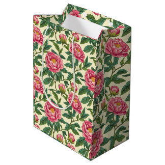 Rosa, grüne und gelbe Chinoiserie Blumen Mittlere Geschenktüte