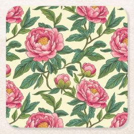 Rosa, grüne und gelbe Chinoiserie Blumen Rechteckiger Pappuntersetzer