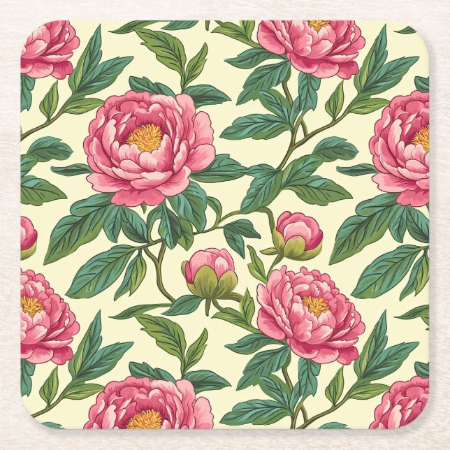 Rosa, grüne und gelbe Chinoiserie Blumen Rechteckiger Pappuntersetzer (Vorderseite)