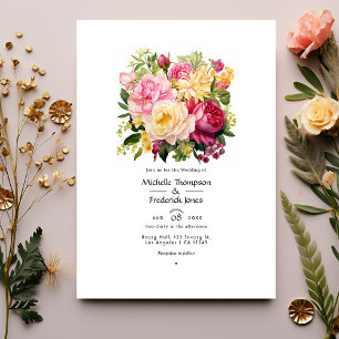 Rosa, grüne und goldene Blumenelemente für eine Fr Einladung