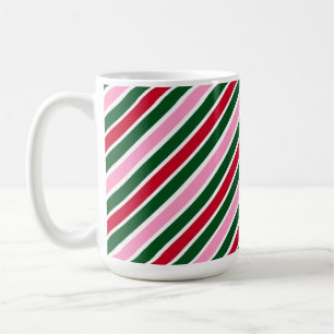 Rosa grüne und rote Weihnachts-Candy-Cane-Streife Kaffeetasse