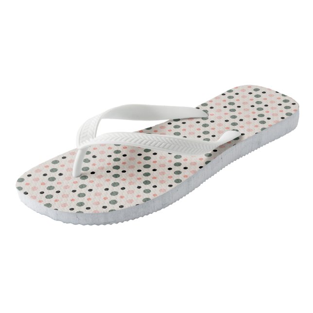 Rosa grüne und schwarze Punkte Flip Flops (Schrägansicht)