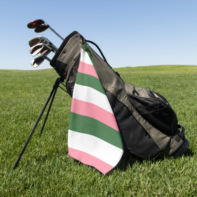 Rosa, grüne und weiße Streifen Golfhandtuch (Gras)