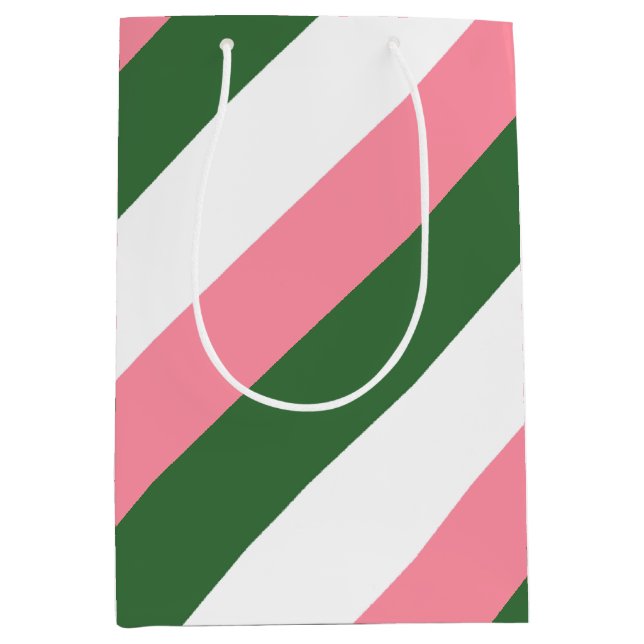 Rosa, grüne und weiße Streifen Mittlere Geschenktüte (Vorderseite)