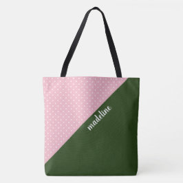 Rosa/grüne w-Polkapunkte des mit Monogramm Tasche