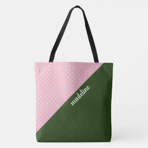 Rosa/grüne w-Polkapunkte des mit Monogramm Tasche