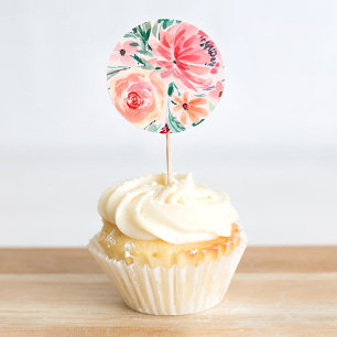 Rosa Grüne Wasserfarbe Floral Brautdusche Runder Aufkleber