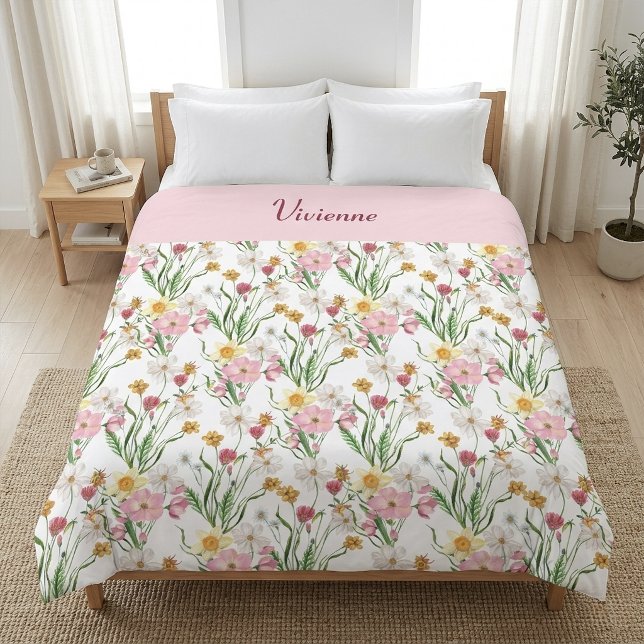 Rosa grüne Wasserfarbe Wildblumen Name Fleecedecke (Pink Green Watercolor Wildflower Name Fleece Blanket)