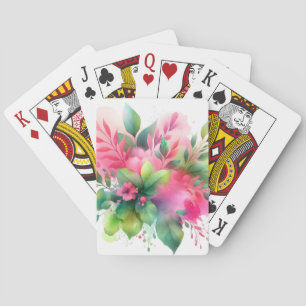 Rosa Grüne Wasserfarben-Botanik-Blüte Spielkarten