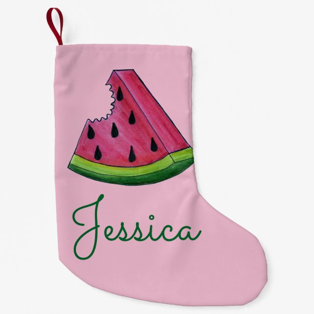 Rosa Grüne Wassermelone Melon Slice Wedge Frucht Kleiner Weihnachtsstrumpf (Vorderseite)
