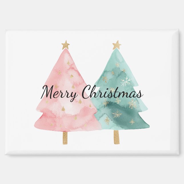 Rosa Grüne Weihnachtsbäume Magnet (Vorderseite)