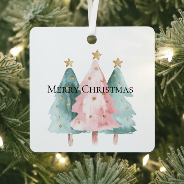 Rosa Grüne Weihnachtsbaumen Gold Stars Ornament Aus Metall (InSitu)