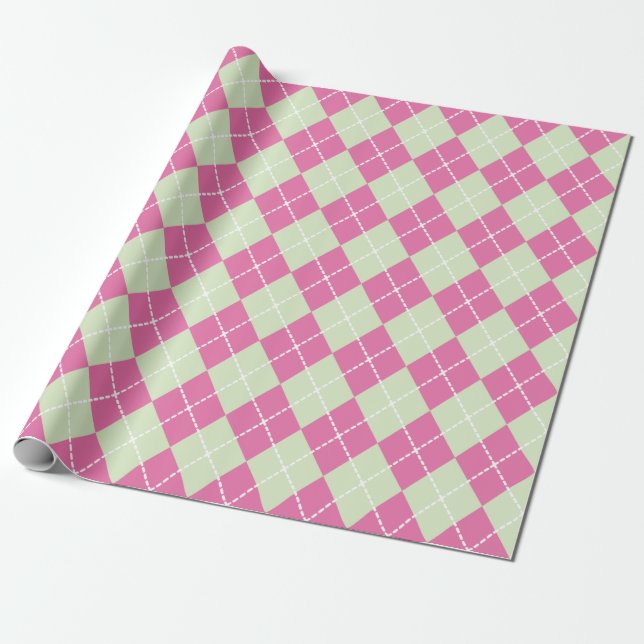 Rosa Grüne Weihnachtszeitschrift zur Raute Geschenkpapier (Ungerollt)