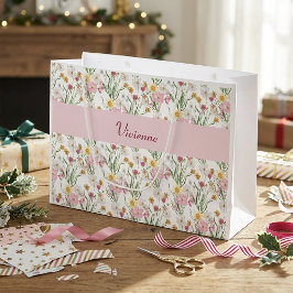 Rosa grüne Wildblumen-Wasserfarbe-Monogramm-Name Große Geschenktüte