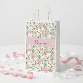 Rosa-grüne Wildblumen-Wasserfarben-Monogramm Kleine Geschenktüte