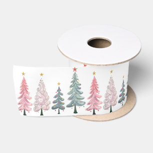 Rosa Grüne Wirble Weihnachtsbäume Satinband