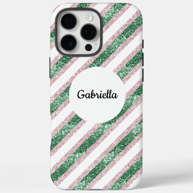 Rosa grüner Glitzer Streifen iPhone 16 Pro Max Hülle (Rückseite)