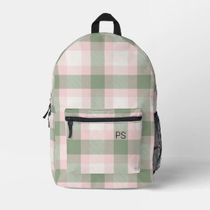 Rosa-grüner Karo Kariert-Monogramm-Initialen Bedruckter Rucksack