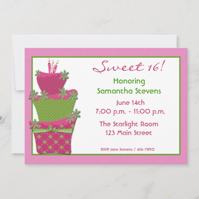 Rosa grüner Kuchen Einladung (Vorderseite)