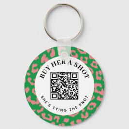 Rosa grüner Leopard-Junggeselinnen-Abschied QR-Zah Schlüsselanhänger