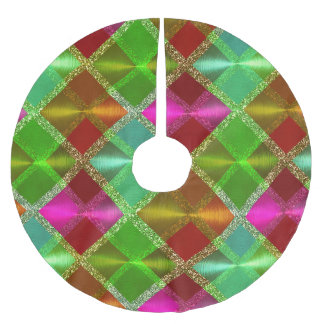 Rosa grüner Orange Glitzer Kariertes Design Polyester Weihnachtsbaumdecke