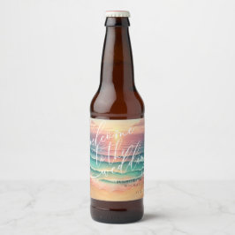 Rosa Grüner Ozean Beach Sommer Grünes Meer Hochzei Bierflaschenetikett