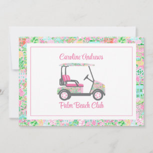 Rosa & grüner Palm Beach Golfwagen personalisiert Dankeskarte